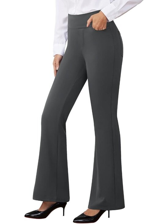 Pants - Women's Dark Grey Pull On Casual Slacks Imported Stretchy Dress Pants